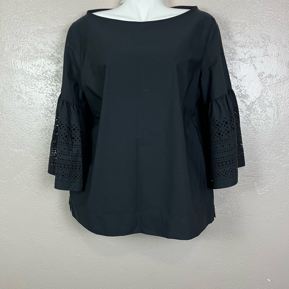 Lauren‎ Ralph Lauren laser cut out bell sleeve boat neck black blouse size Large